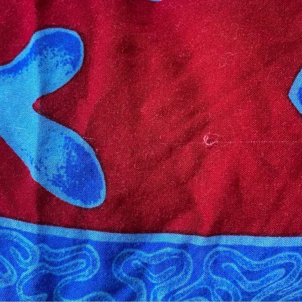 VINTAGE | Coconuts | Red & Blue Groovy Batik Print Beach Vacation Sarong Coverup